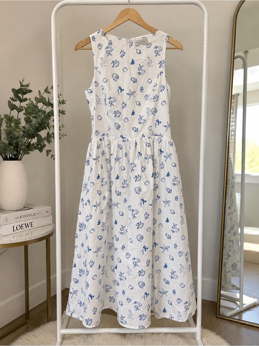 Wayf White Dress with Blue Floral Print for Girls